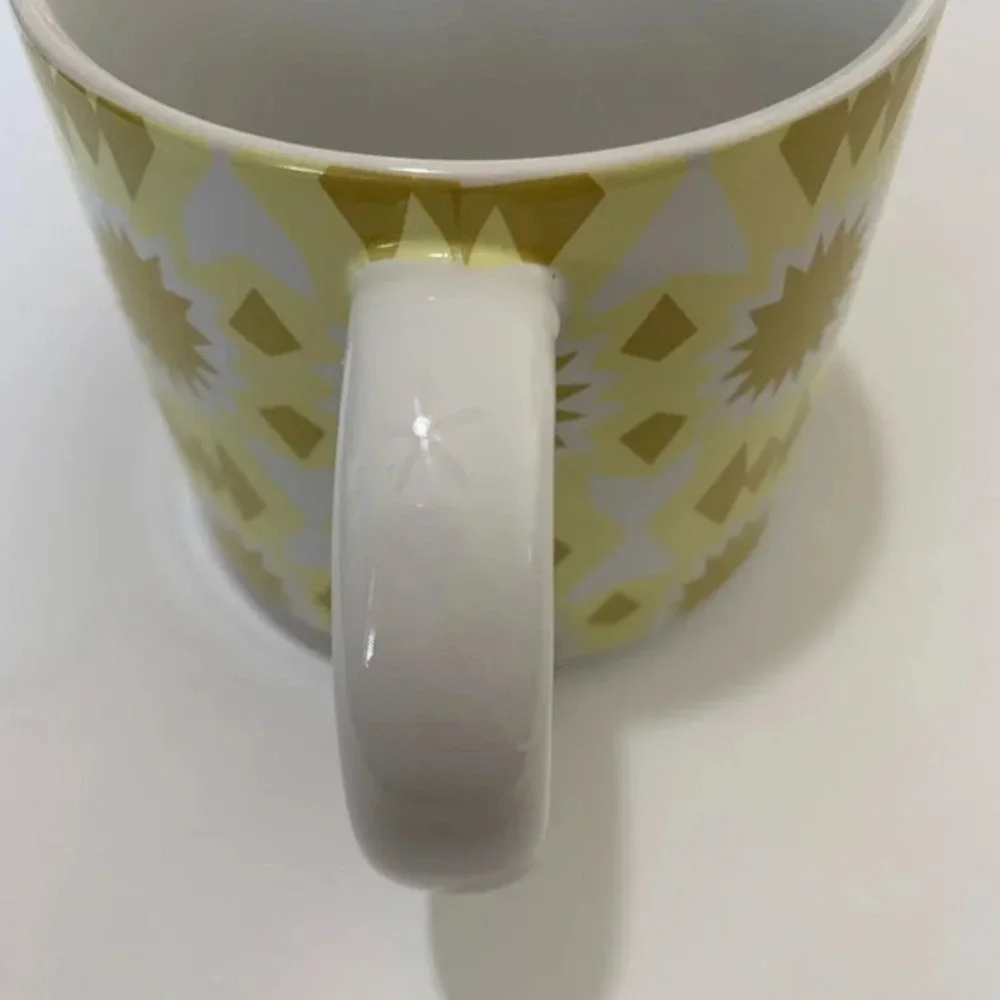 West Elm Initial Mug “F” Gold Yellow Aztec Print‎ Coffee Tea Ceramic Monogram